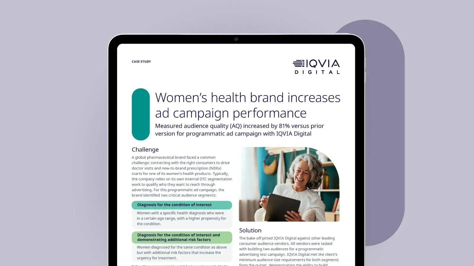 Tablet device displaying case study